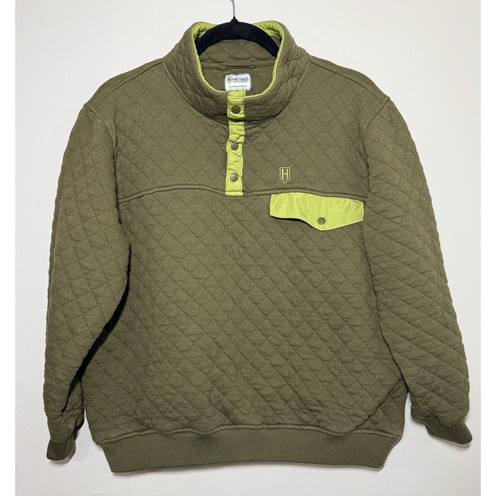 Heybo Outdoors Hermitage Quilted Pullover Jacket Men's Medium Olive Green Fleece